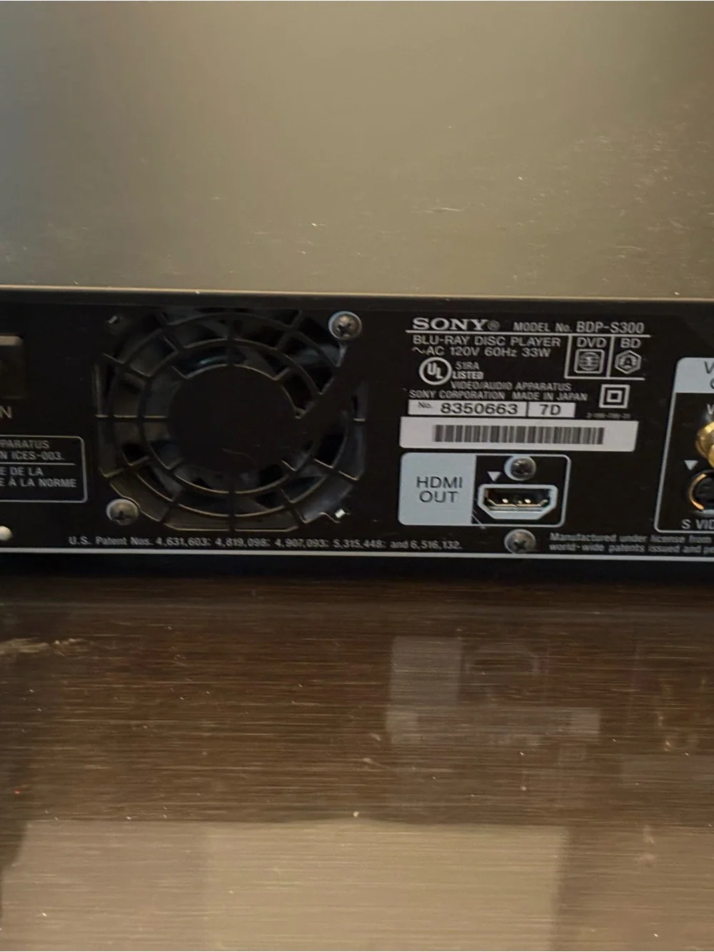 Sony Blu-ray Disc Player Manual with Black Cable
